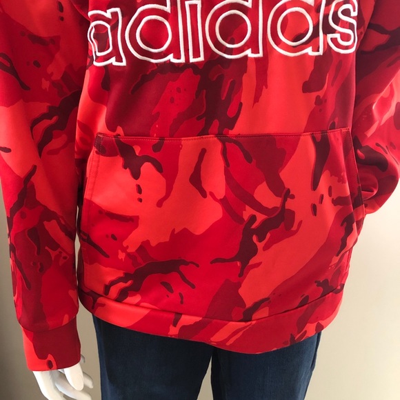 Adidas Two Tone Red Camo Tie Dye Graphic Logo Hooded Sweatshirt - Picture 3 of 3
